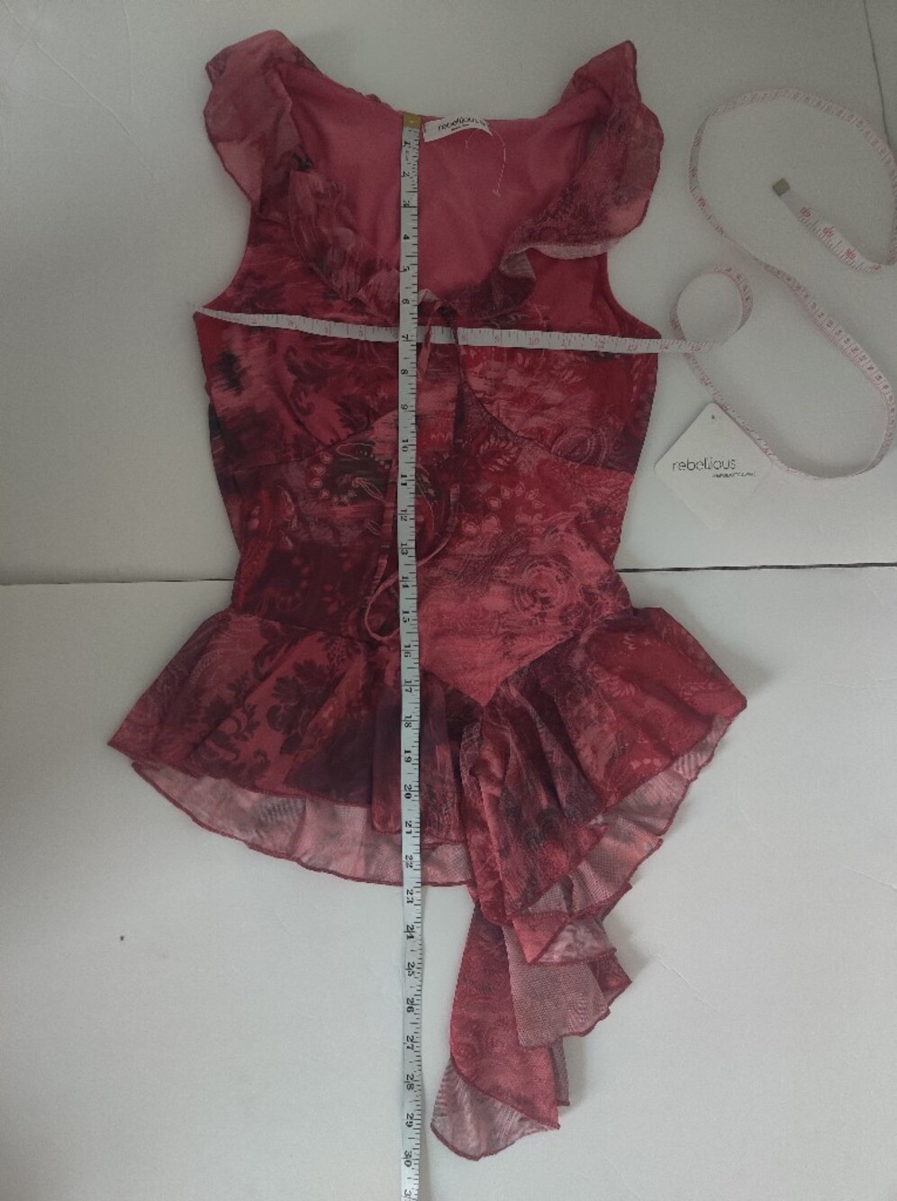 🆕 Rebellious Red Floral Paisley Ruffled Asymmetric Peplum Top Fairy Whimsigoth - Picture 9 of 12